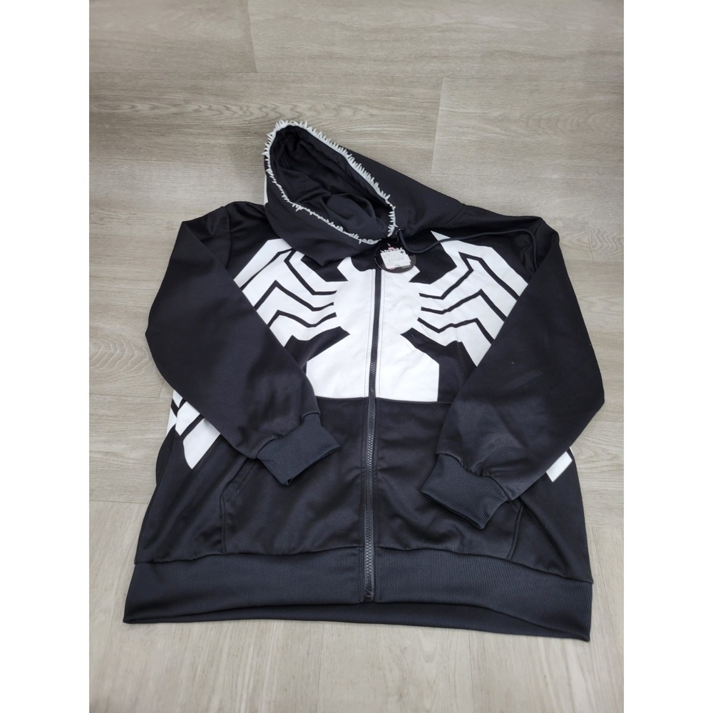 NWT Marvel Venom Hoodie Men's XL Black White Full Zip Graphic Sweatshirt